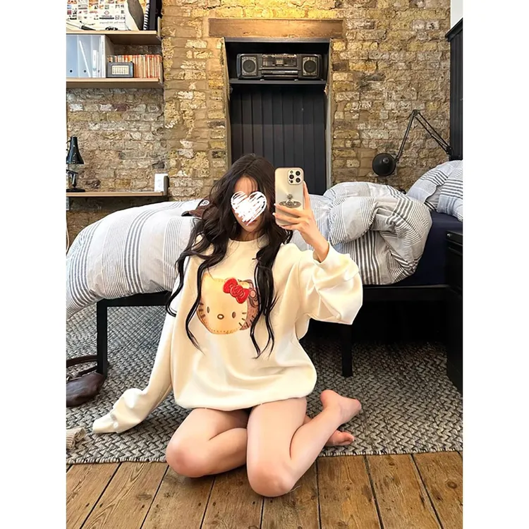设计感慵懒风宽松kt印花套头卫衣女秋季新款松弛感显瘦长袖上衣