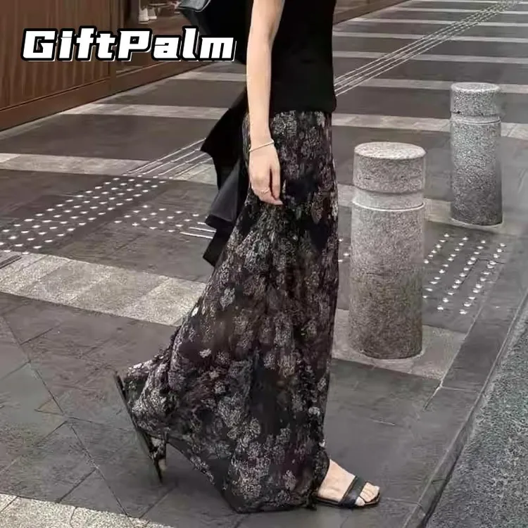 GiftPalm雪纺碎花半身裙女夏美式气质御姐风情万种半裙显瘦直筒裙