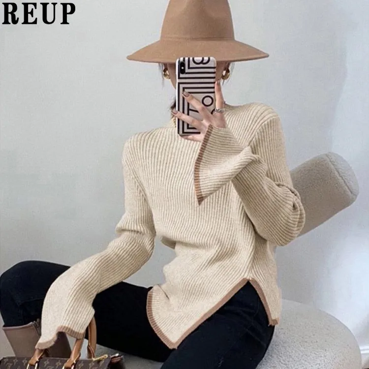 不规则半高领针织打底衫女秋冬高级感气质修身显瘦软糯内搭毛衣潮