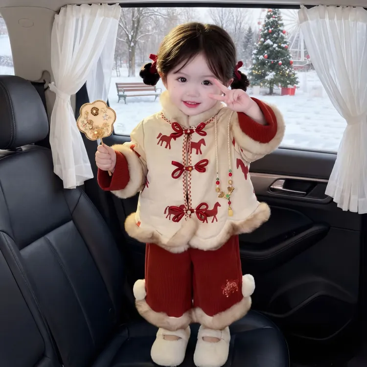 女童过年衣服2025新款冬季宝宝拜年服中国风套装小女孩拜年装洋气