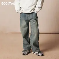 GOODTOZ 8/25中大童坑条直筒贴标牛仔裤男大童秋装牛仔休闲长裤