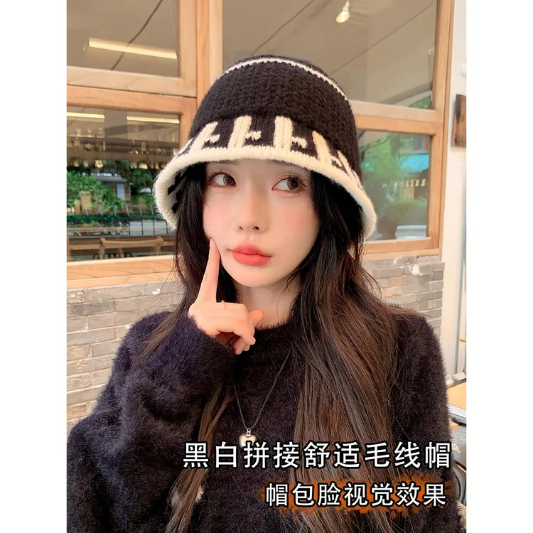 Miss both2025秋新款针织帽子女素颜遮脸显脸小防寒保暖渔夫帽潮