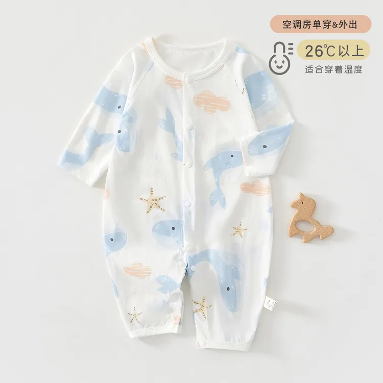 婴儿连体衣夏季纯棉长袖新生儿贴身衣服宝宝连体衣夏天薄款爬爬服