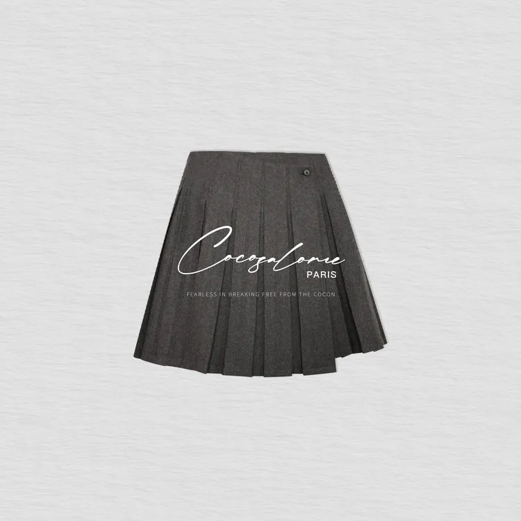 韩彬彬"一片式裹裙"绵羊毛+山羊绒A字经典显瘦静奢百褶裙31887-3