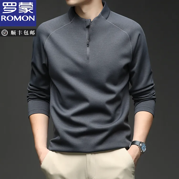 罗蒙新款春秋季男士立领半拉链长袖T恤户外运动休闲百搭舒适上衣