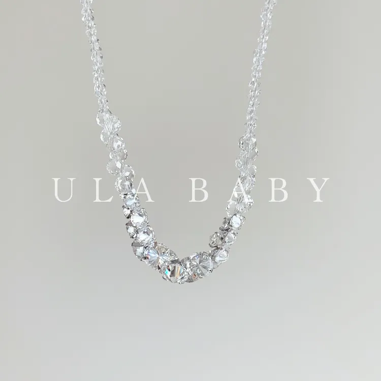 铜合金合成锆石项链 【喜儿ula】6-4-2微笑亮闪流光串珠冰透感项链