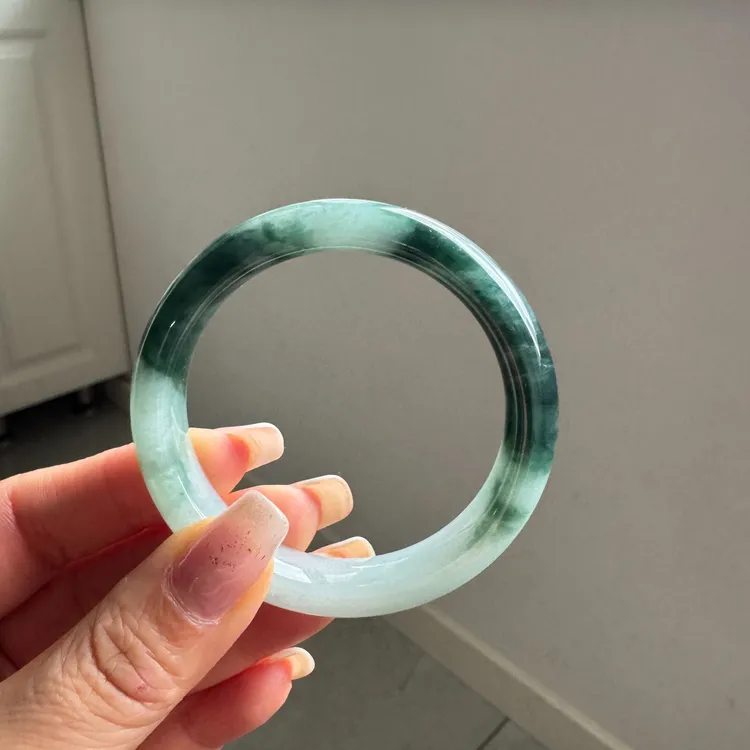 53正圈老坑老料糯化半山水飘花天然缅甸A货翡翠手镯送证书D941  