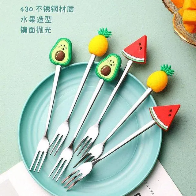 不锈钢水果叉食品级家用创意简约可爱小叉子轻奢蛋糕甜品叉水果签