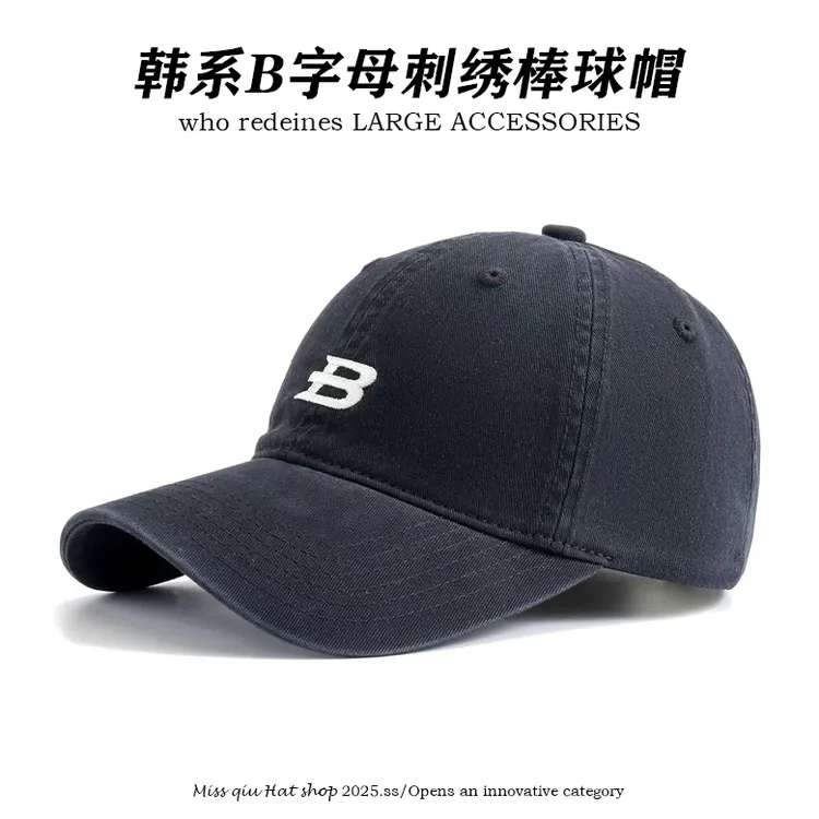 字母B鸭舌帽女大头围2025新款棒球帽显脸小休闲百搭运动遮阳帽子