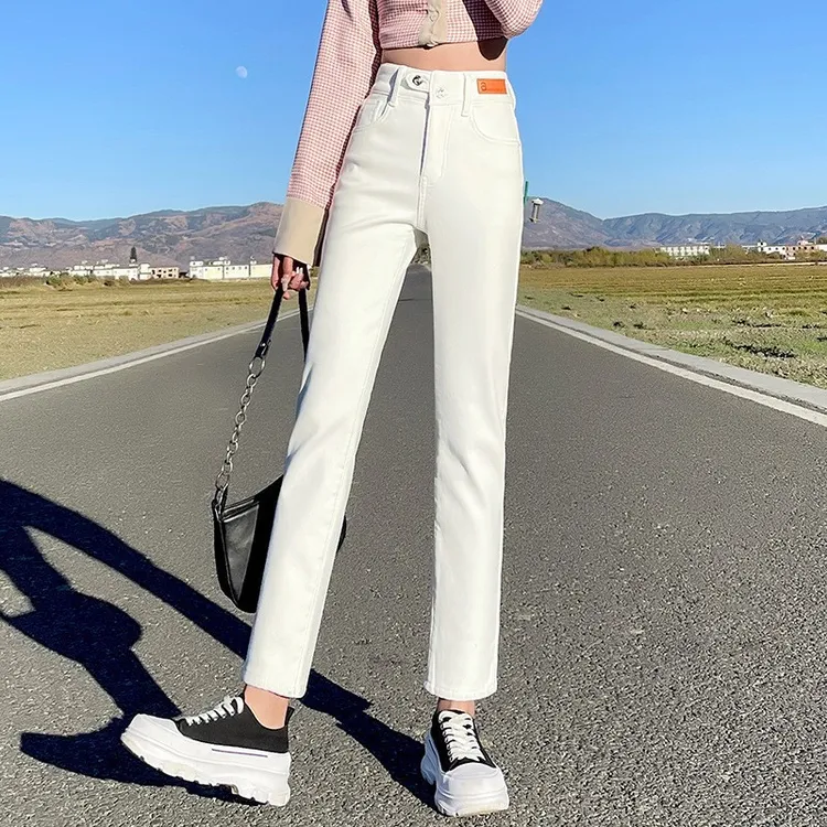 高腰四色牛仔裤女2025年春秋新品修身显瘦时尚黑色直筒裤