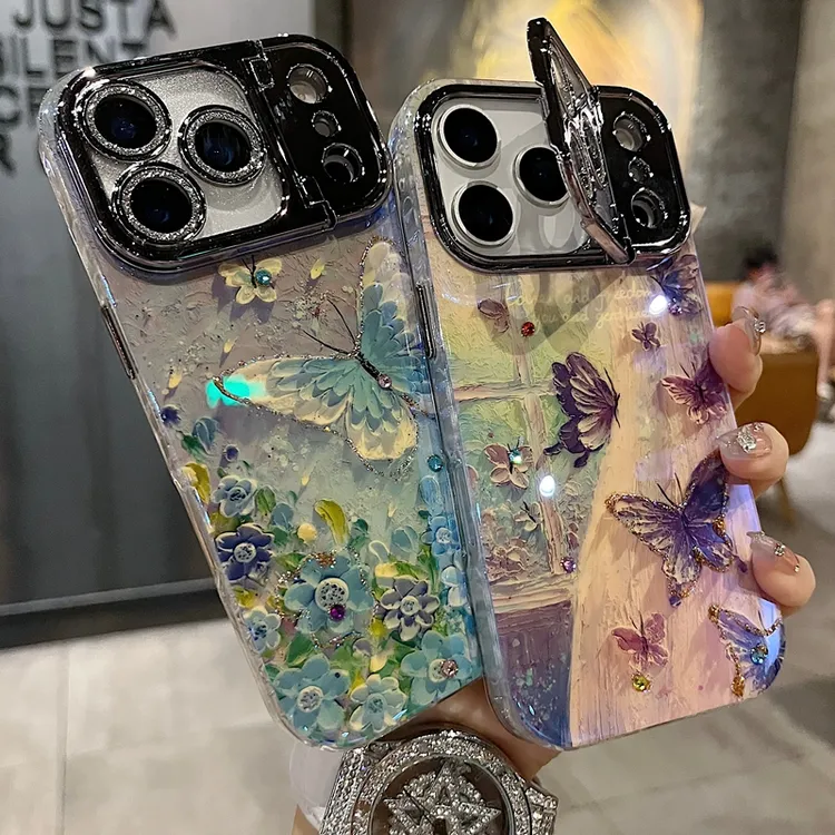 适用苹果系列iPhone17新款手机壳16prom优雅光圈蝴蝶枪色镜头支架
