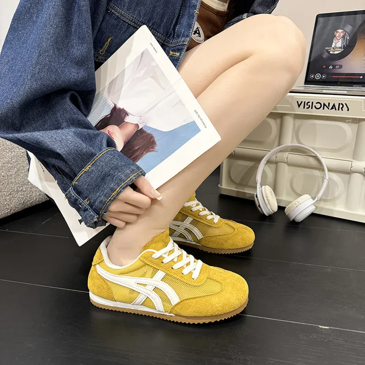 网面透气德训阿甘鞋女2025夏季新款复古厚底真皮百搭休闲运动板鞋