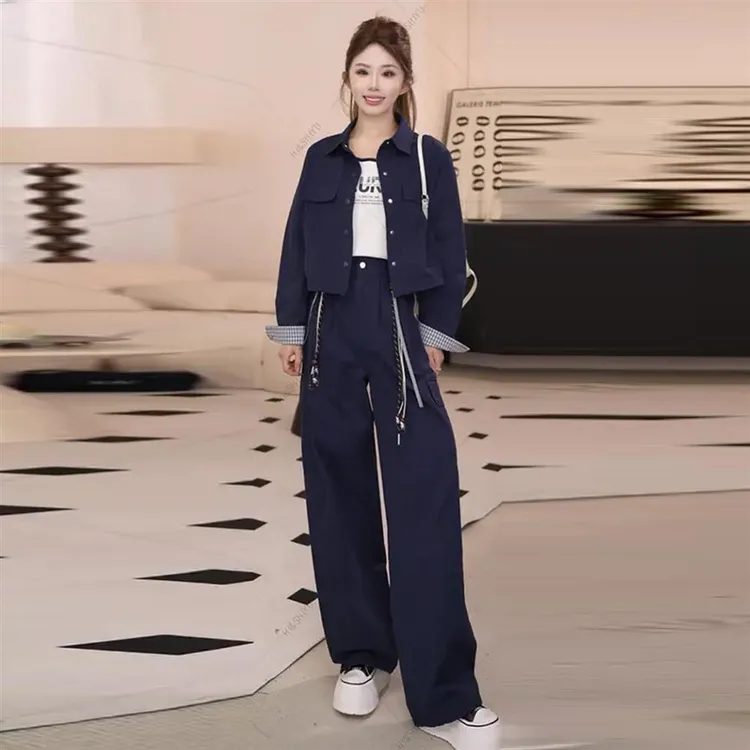 时尚套装女2025春秋新款洋气显瘦外套背心工装阔腿裤休闲三件套潮