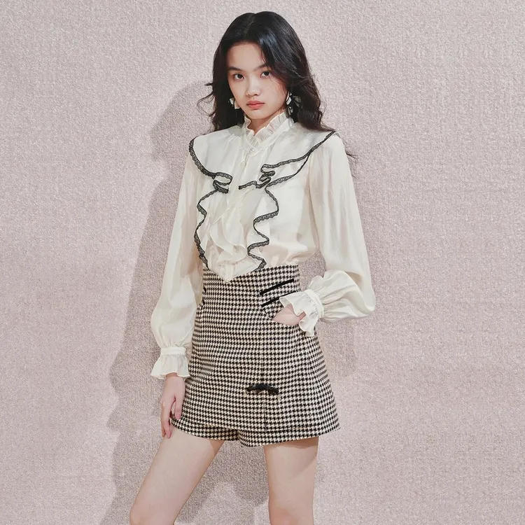 MAXRIENY优雅气质风缎面衬衫女立体上衣波点蕾丝衬衣