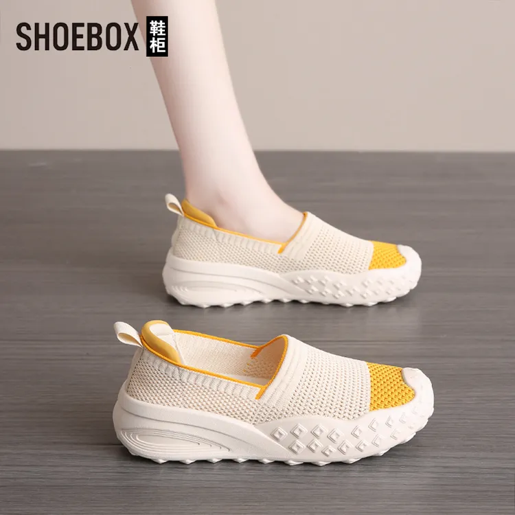 SH0EBOX鞋柜2025夏新款休闲鞋女鞋子透气飞织网面一脚蹬渔夫鞋
