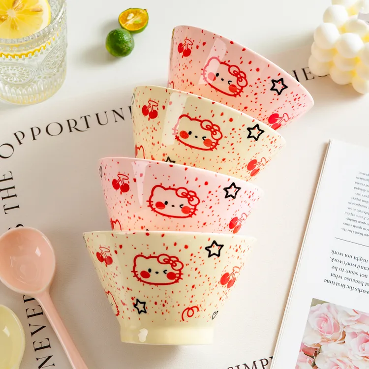 樱桃腮红猫ins少女心饭碗酸奶碗甜品碗蒸蛋碗釉下彩碗碗家用饭碗