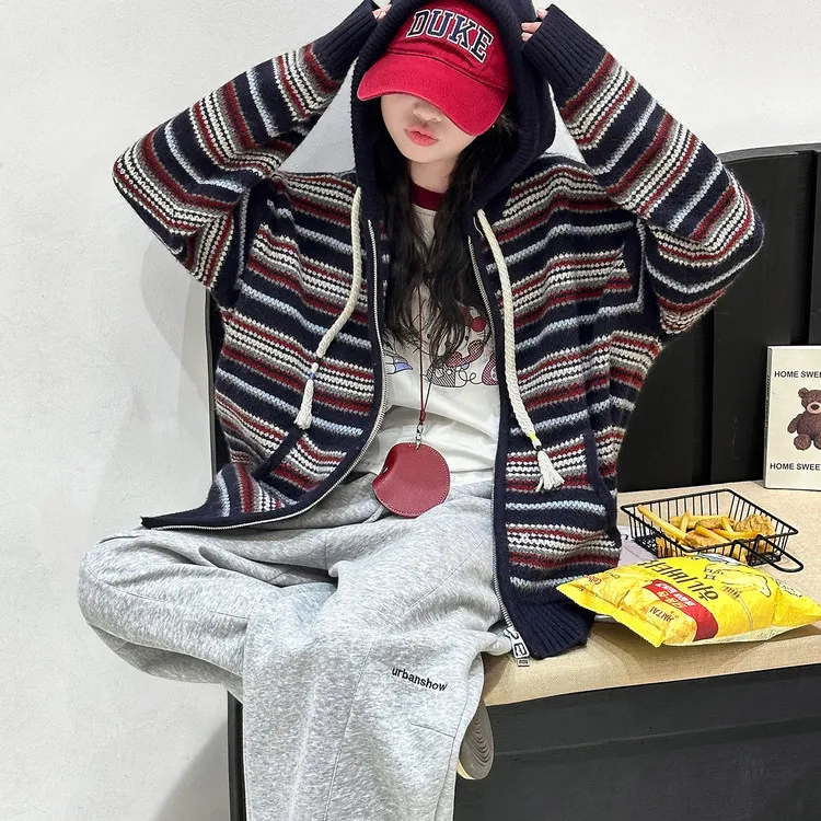 女童毛衣2025秋装新款6-12岁15岁中大儿童连帽开衫女孩百搭针织衫