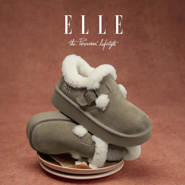 ELLE玛拉沁雪地靴女靴子2025冬季新款厚底增高加绒棉鞋百搭毛毛鞋