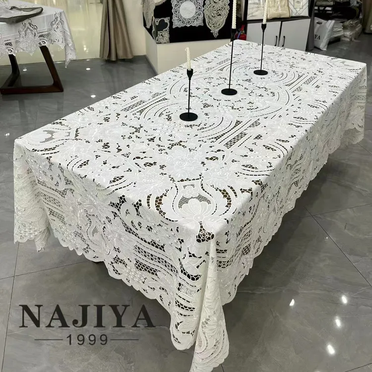 NAJIYA-73欧式轻奢风格长方形亚麻镂空刺绣家用长方形桌布茶几布