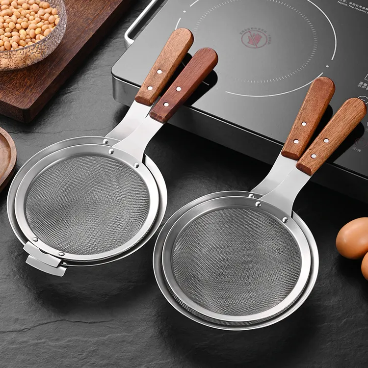 实木柄果汁豆浆过滤网漏勺筛家用厨房捞面面粉筛漏漏勺过滤网神器