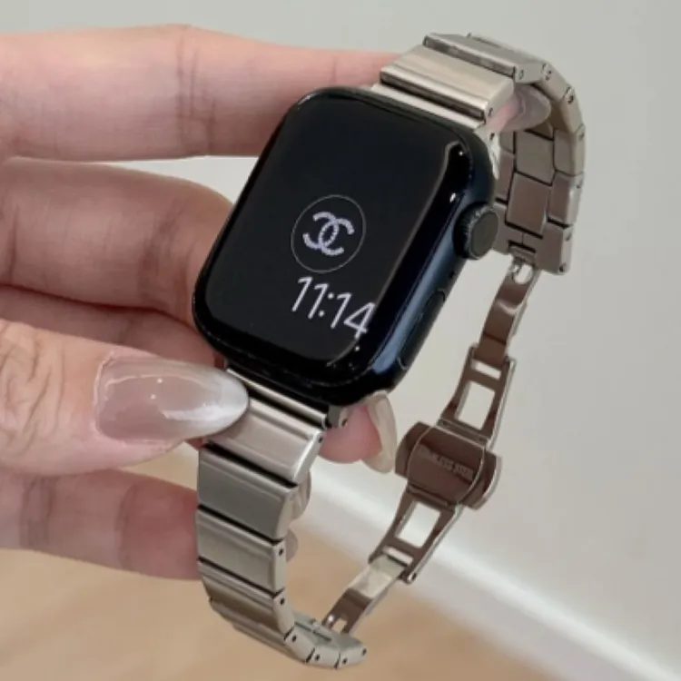 适用iwatch s10小蛮腰钢带s9高级感竹节金属表带Se苹果手表s8夏天