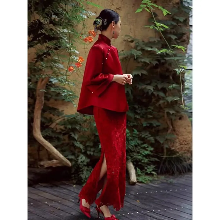 新中式订婚敬酒服新娘2025新款高级感红色旗袍结婚两件套礼服套装