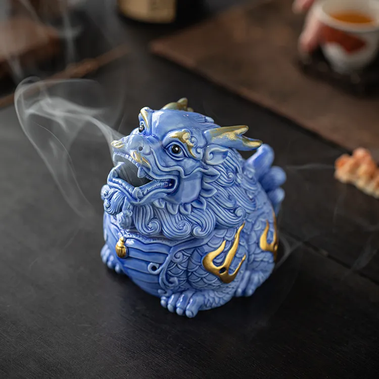 麒麟瑞兽陶瓷盘香炉家用室内茶道茶室茶空间香薰炉点香器禅意摆件