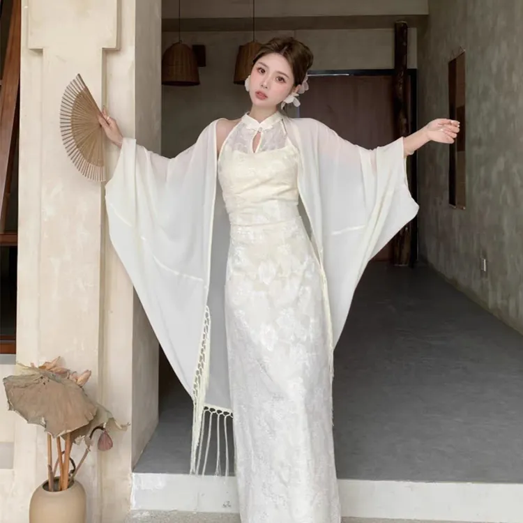 新中式古风旗袍外搭披肩春夏季仙气长款开衫外套显瘦雪纺透气罩衫