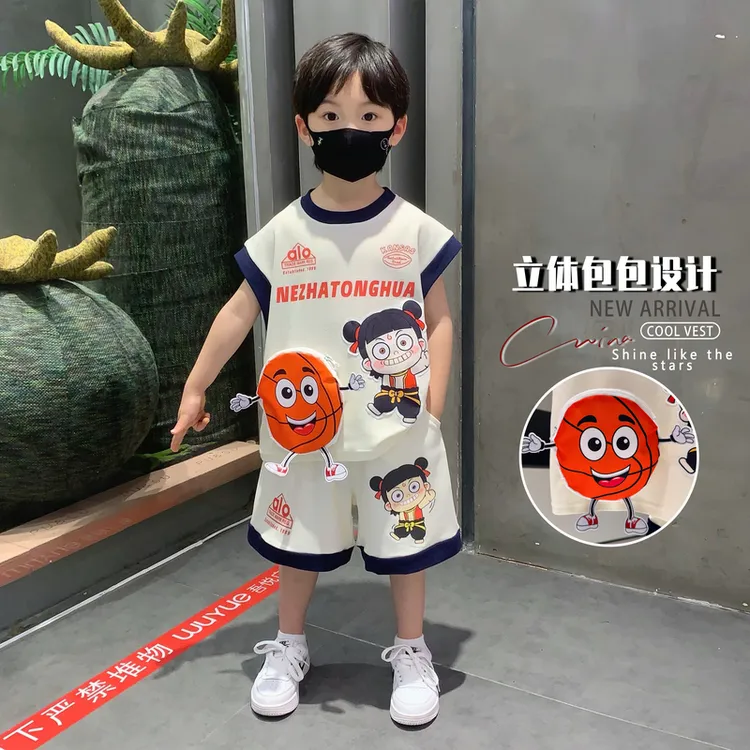 哪吒儿童服装2025新款男童夏季套装韩范酷帅宝宝衣服男孩背心夏装
