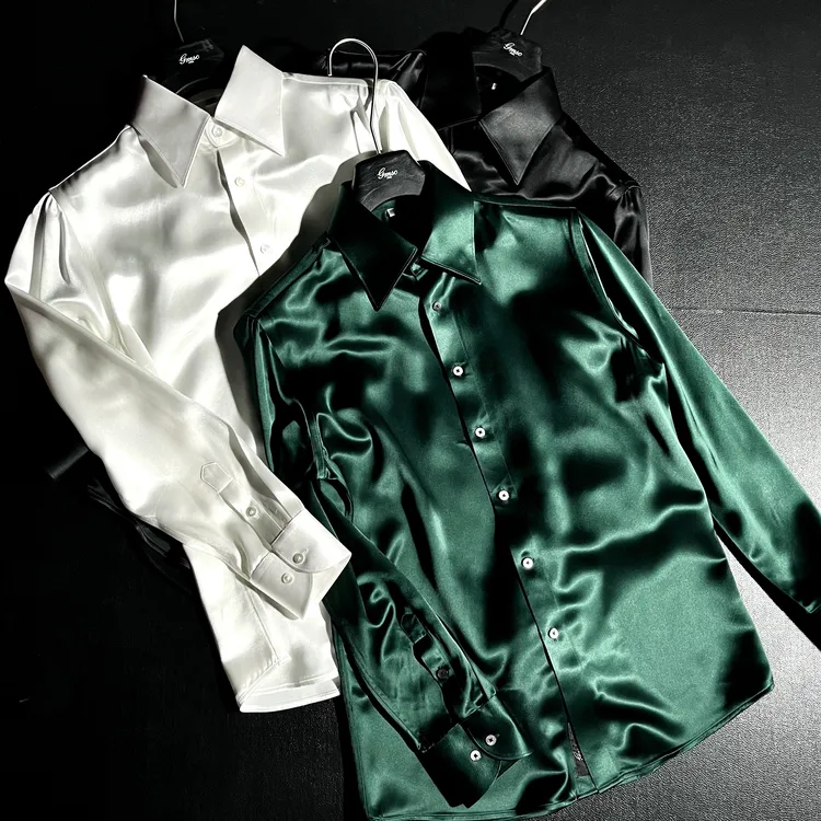 DD【黑标】50姆米重磅醋酸男士衬衫#C8808意式领贝壳扣丝滑凉爽套装