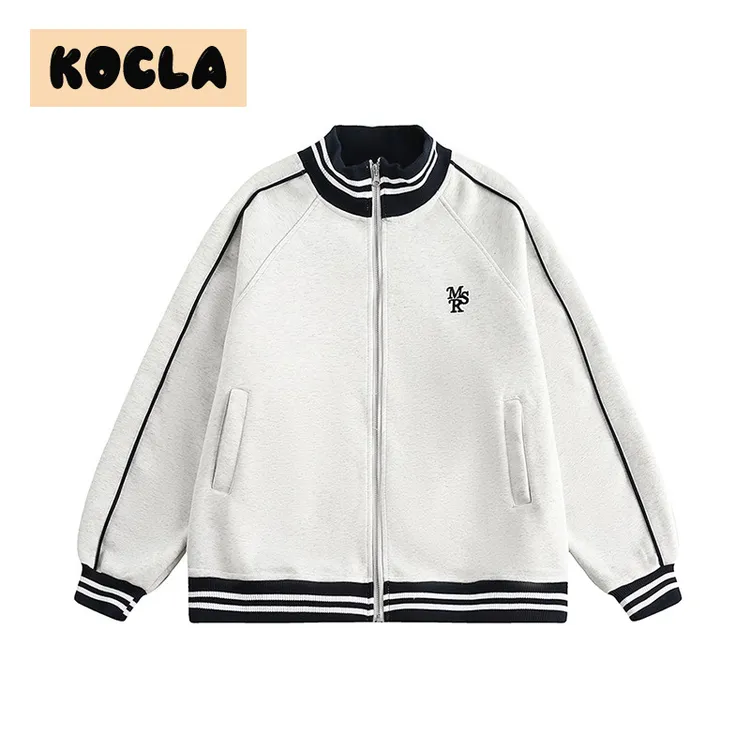 KOCLA美式复古高街撞色条纹夹克男春秋刺绣字母棒球服高街外套