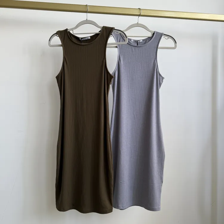 B6601 女士时尚螺纹背心连衣裙