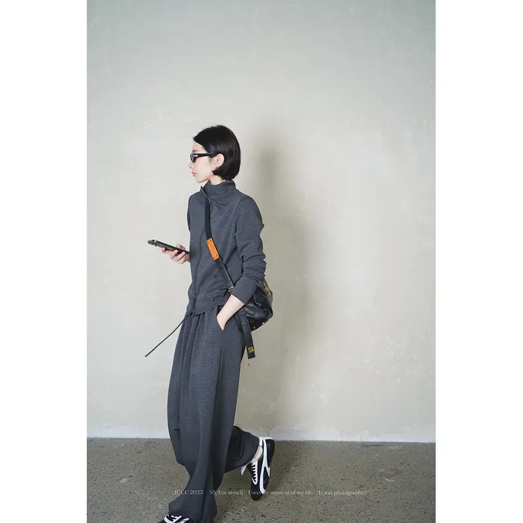 JCCC影子【主打舒适】灰色重磅立领开衫卫衣休闲裤套装JE4IAZ11