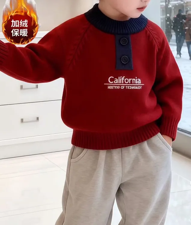 【纽扣新款】2025秋冬新款加绒男女童装长袖提花针织衫儿童毛衣外套