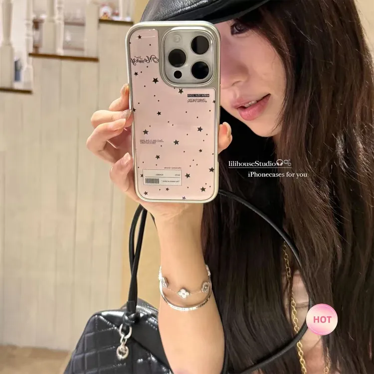 ins韩系少女粉色泼墨星星适用苹果17Promax/17手机壳16/15水凝壳