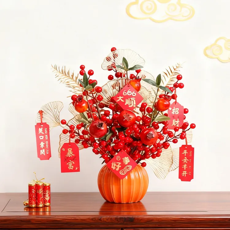 【花伴水】橙心如意南瓜瓷盆摆件仿真花陶瓷摆件装饰