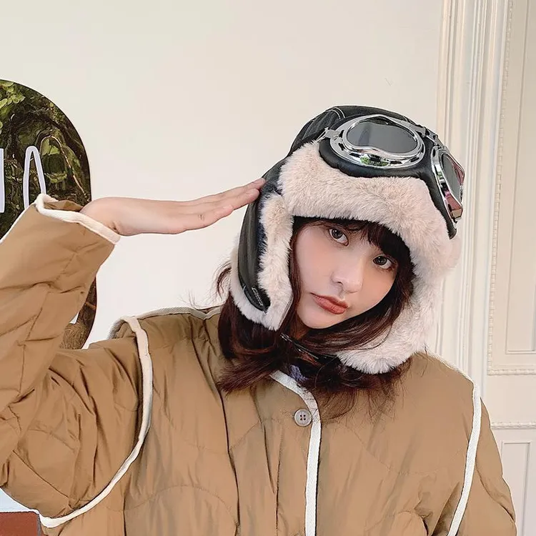 雷锋帽子女秋冬天飞行帽东北防寒护耳雷锋帽男冬季保暖皮质滑雪帽