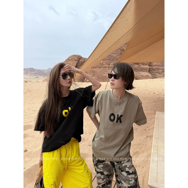 【CHASINGLIGHT】｜我很ok｜ 极简纯色字母T恤 宽松休闲T0902