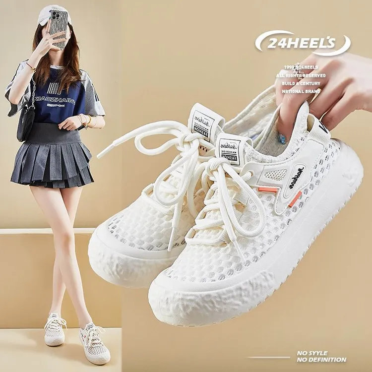 夏季飞织网鞋女2025新款网面透气软底轻便百搭运动休闲小白鞋女鞋