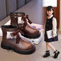 女童马丁短靴儿童靴子2025新款秋冬季小女孩蕾丝花边公主皮靴黑色
