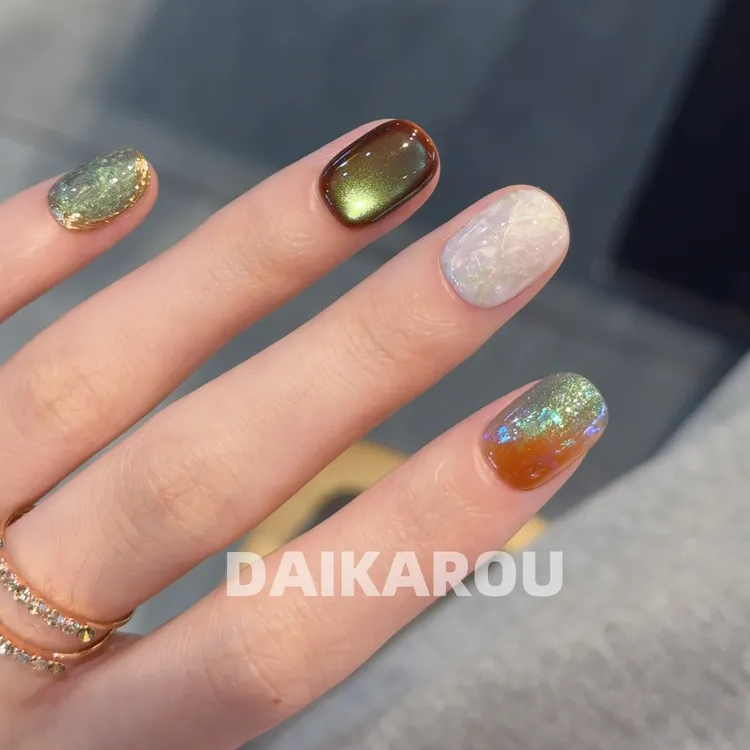 古瓷叶痕 黛卡柔 预售 哇擦么 新甲型 此度 短椭圆手工穿戴甲10片