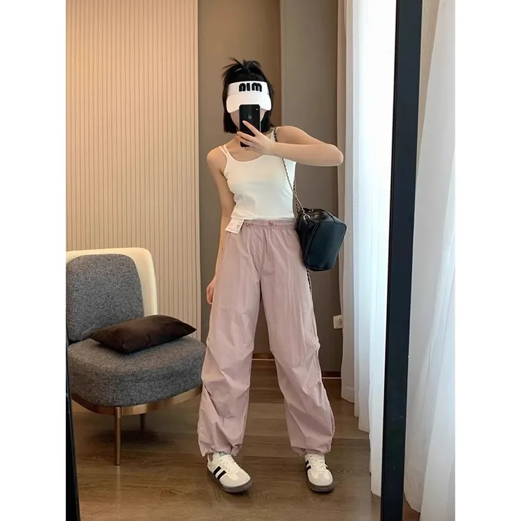 百搭伞兵休闲裤女夏季薄款梨形身材高腰显瘦大码防晒速干工装裤