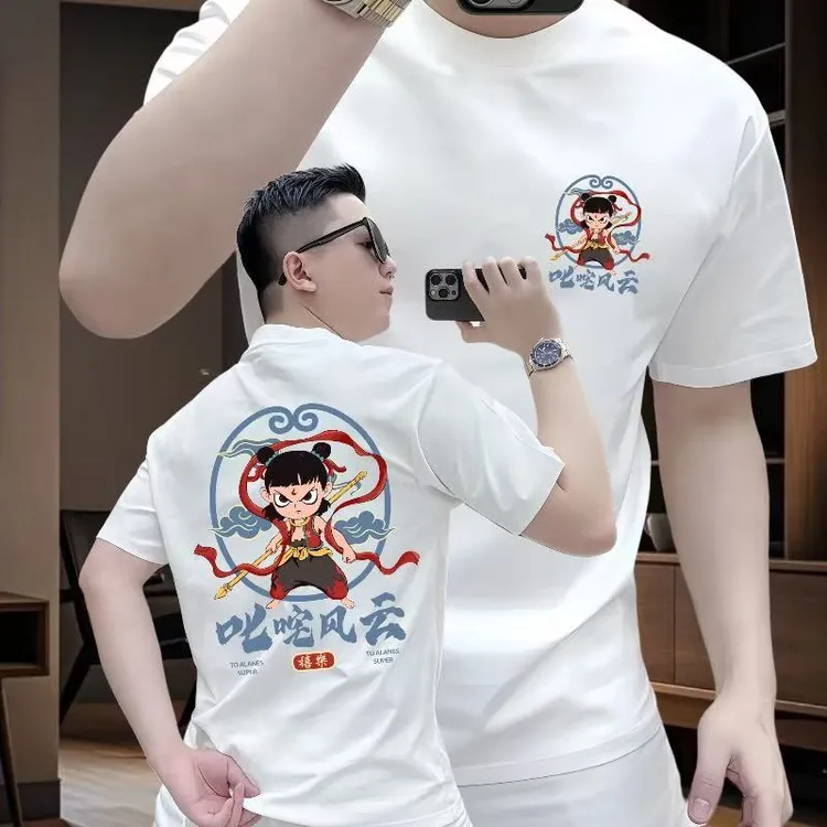 叱咤风云 高品质新款重磅轻奢百搭极简印花流行圆领时尚宽松半袖