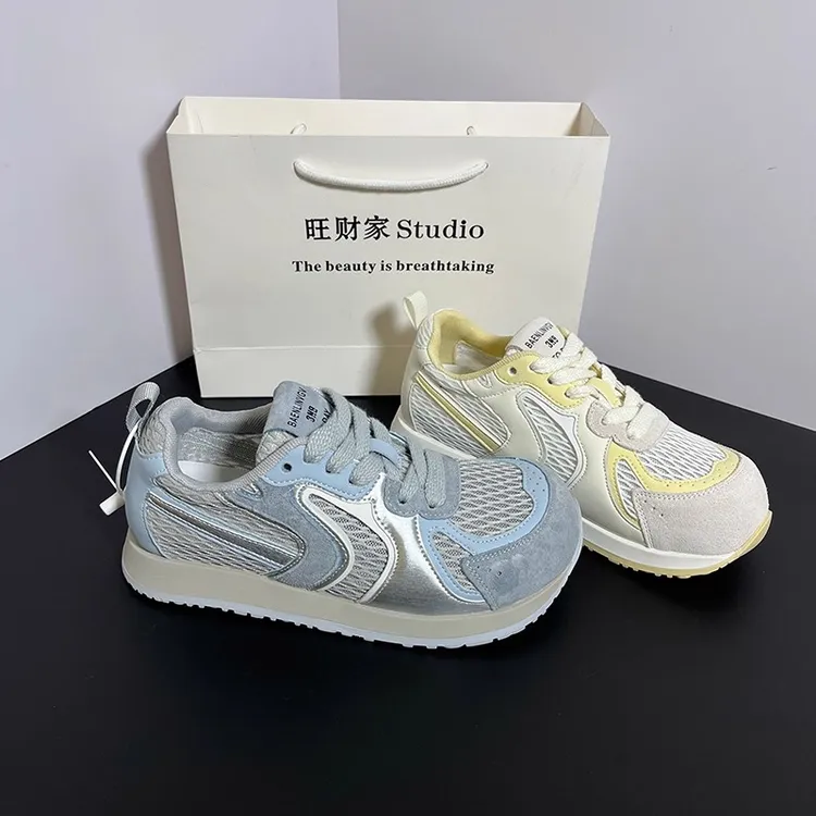 时尚网面透气厚底增高休闲鞋阿甘德训鞋女2025夏新款舒服运动鞋潮