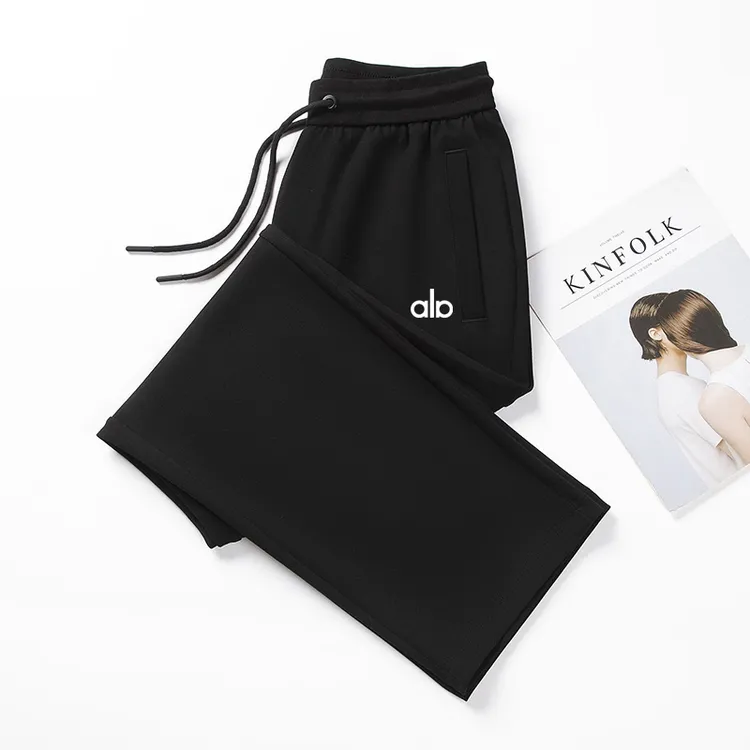 alo直筒卫裤男秋冬新款宽松运动休闲加绒裤子松紧腰百搭垂感长裤