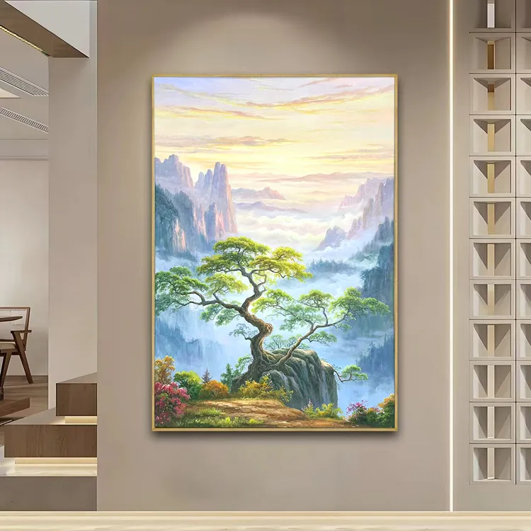 自然风景光影油画客厅玄关走廊装饰挂画艺术感十足