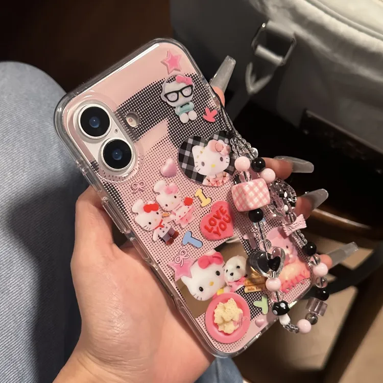 女款可爱大孔设计波点粉底音乐kt手机壳iPhone16/15新款