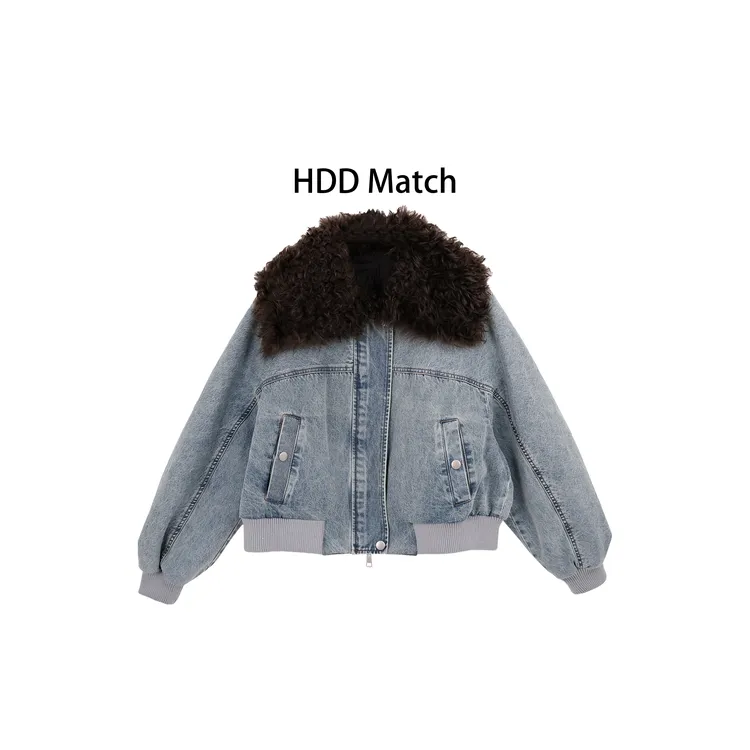 HDD- "高定牛仔" 90白鹅绒 冬季卷毛毛领定制牛仔羽绒服Y9562 