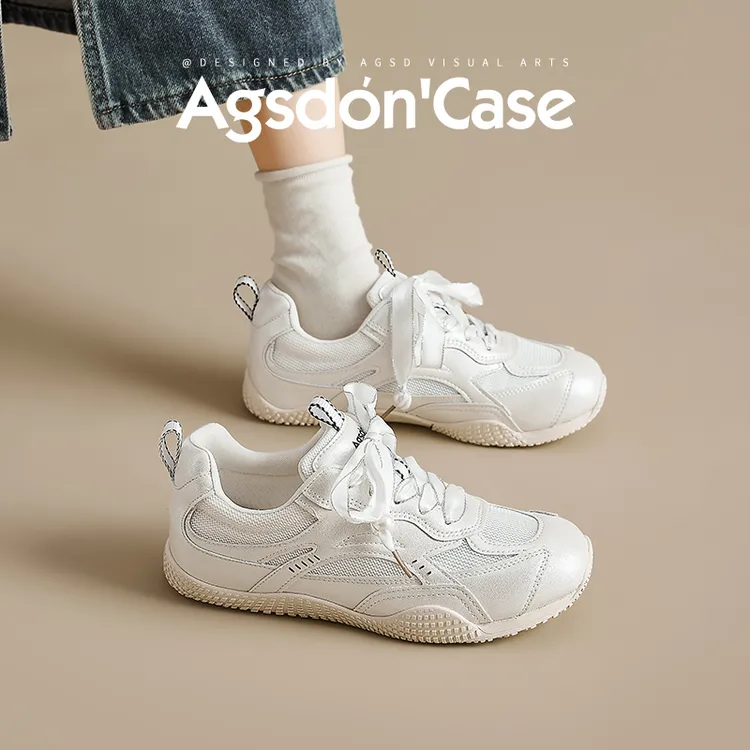 /奥古狮登芭蕾风德训鞋女2025新款夏季女鞋休闲运动鞋百搭小白鞋Q