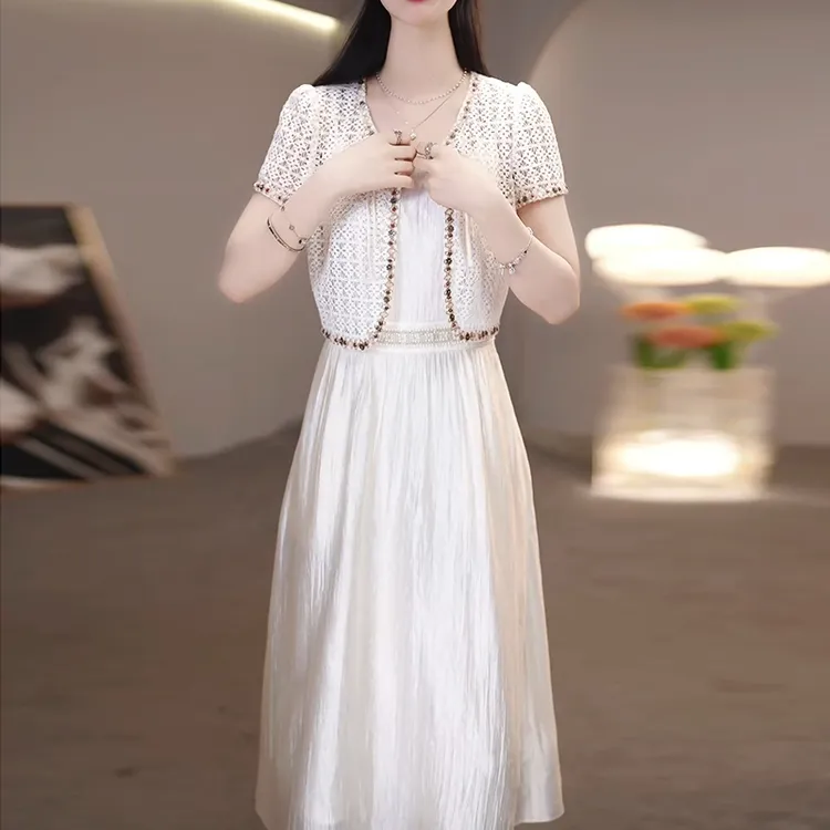 两件套连衣裙夏季时尚显瘦名媛气质法式减龄中长款优雅仙气a字裙